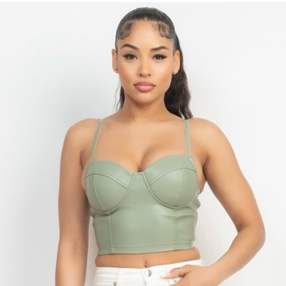 NWT Faux Leather Green Crop Bustier Top – Corset Look | Size M